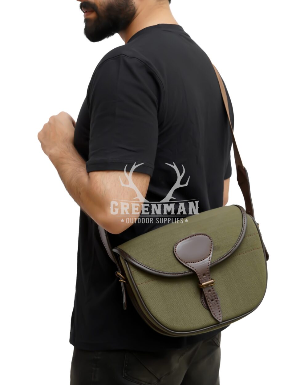 Canvas Leather Cartridge Bag | Green Cartridge Bag - Image 2