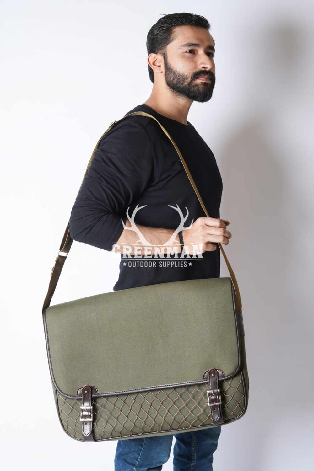 Canvas Leather crossbody Game Bag | Fishnet Satchel Bag - Image 2