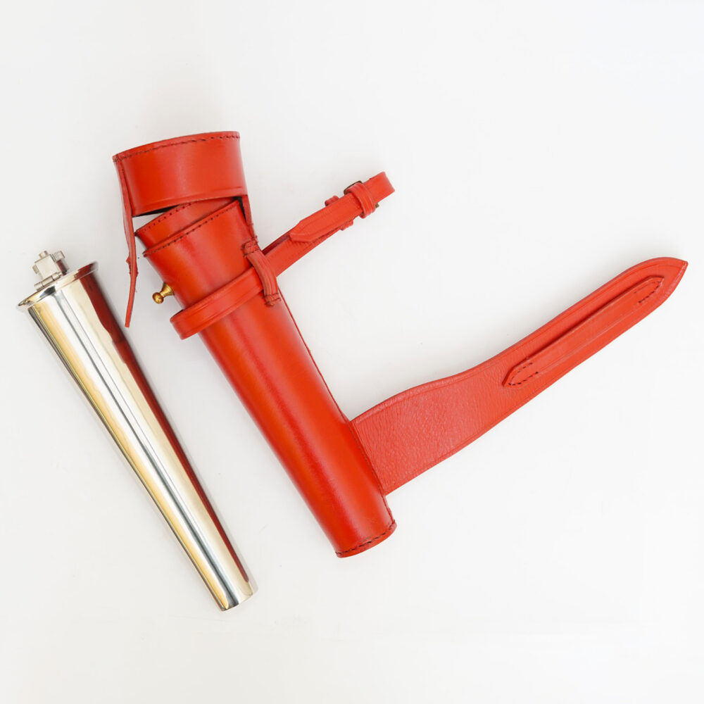 Stainless Steel Fox Hunting Flask Bottle with Red Leather Case