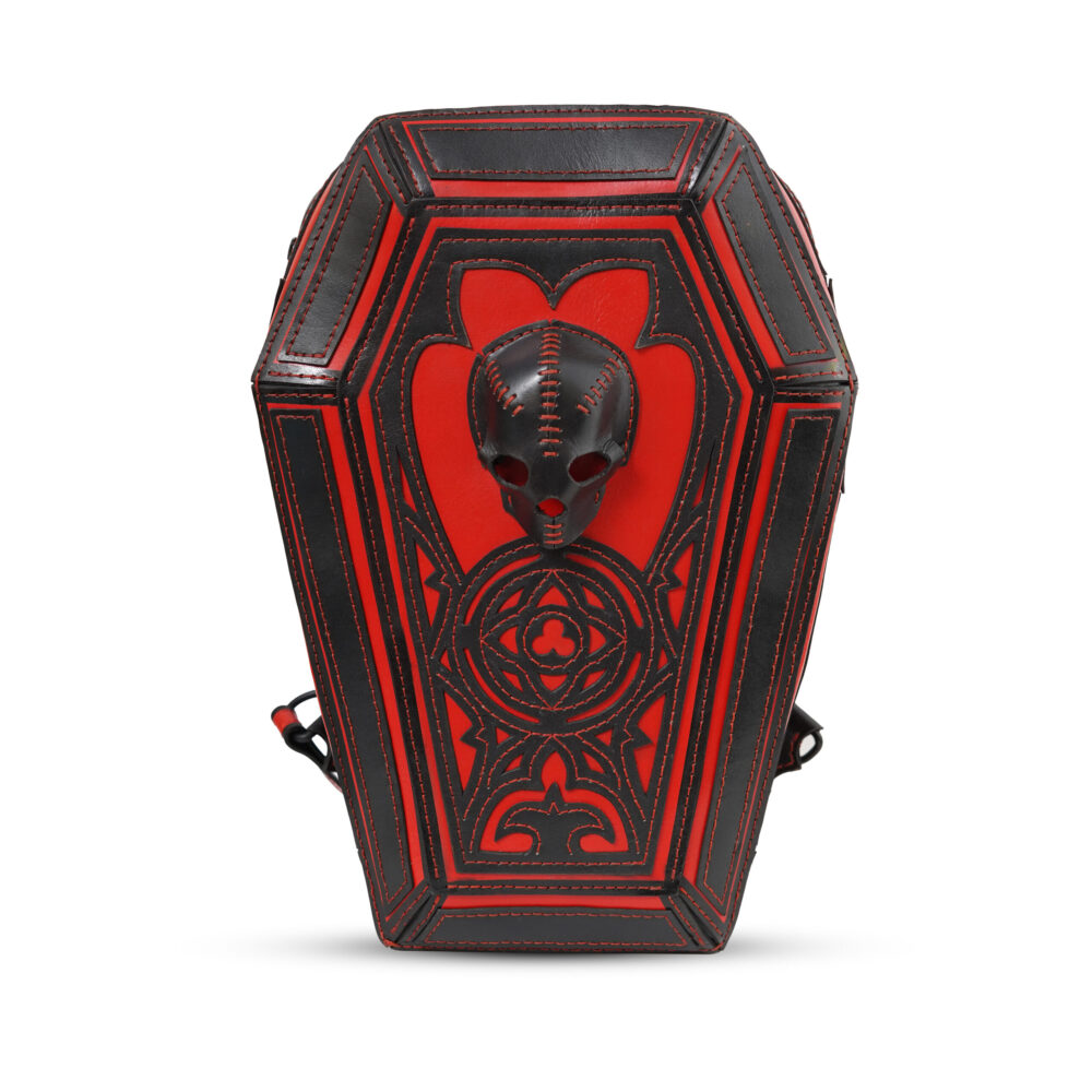 Genuine Leather Coffin Backpack | Black with Red Steampunk Backpack