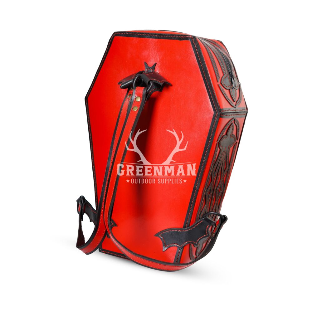 Genuine Leather Coffin Backpack | Black with Red Steampunk Backpack - Image 3
