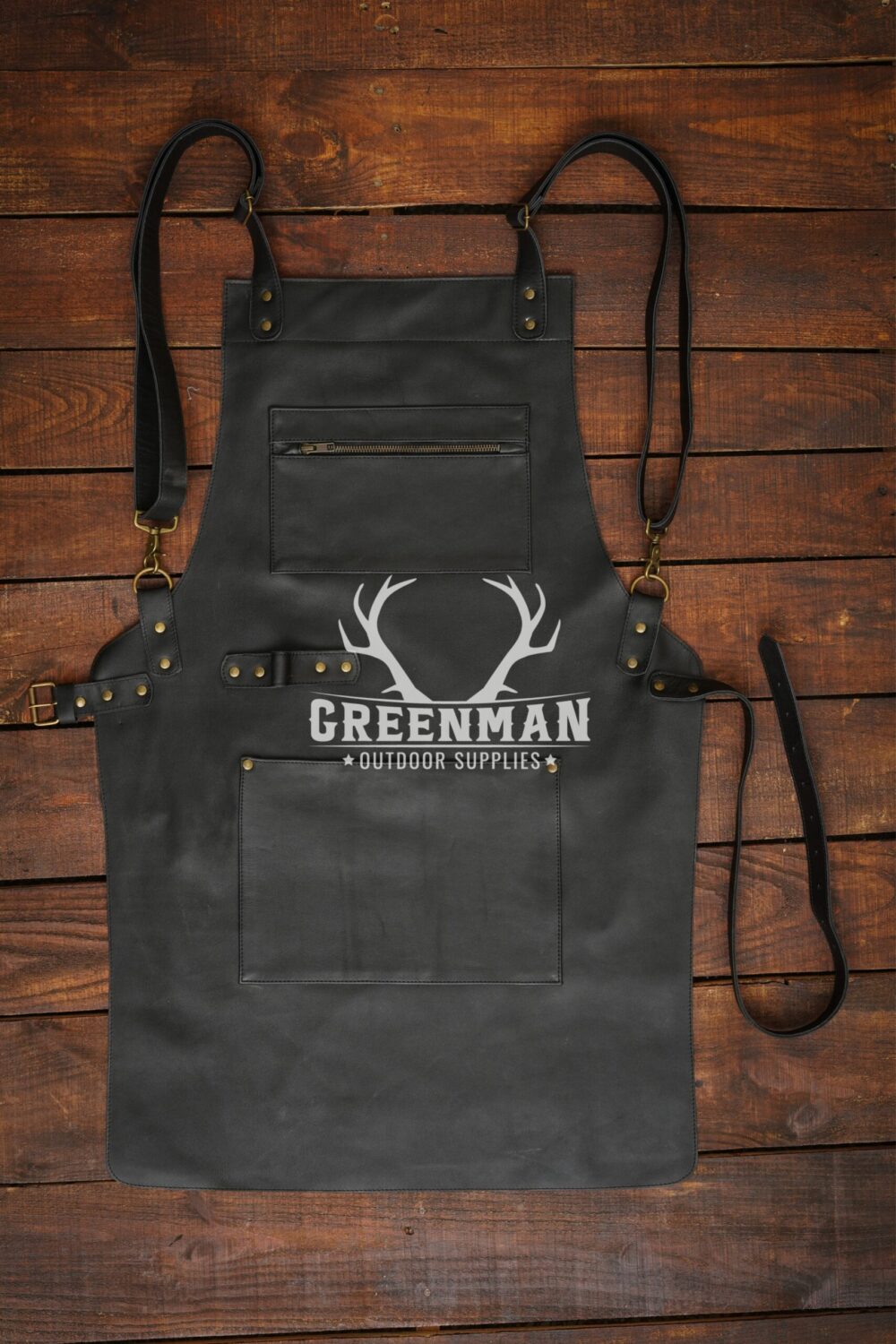 Black Leather Apron for Work - Multiple Pockets and Adjustable Straps - Image 5