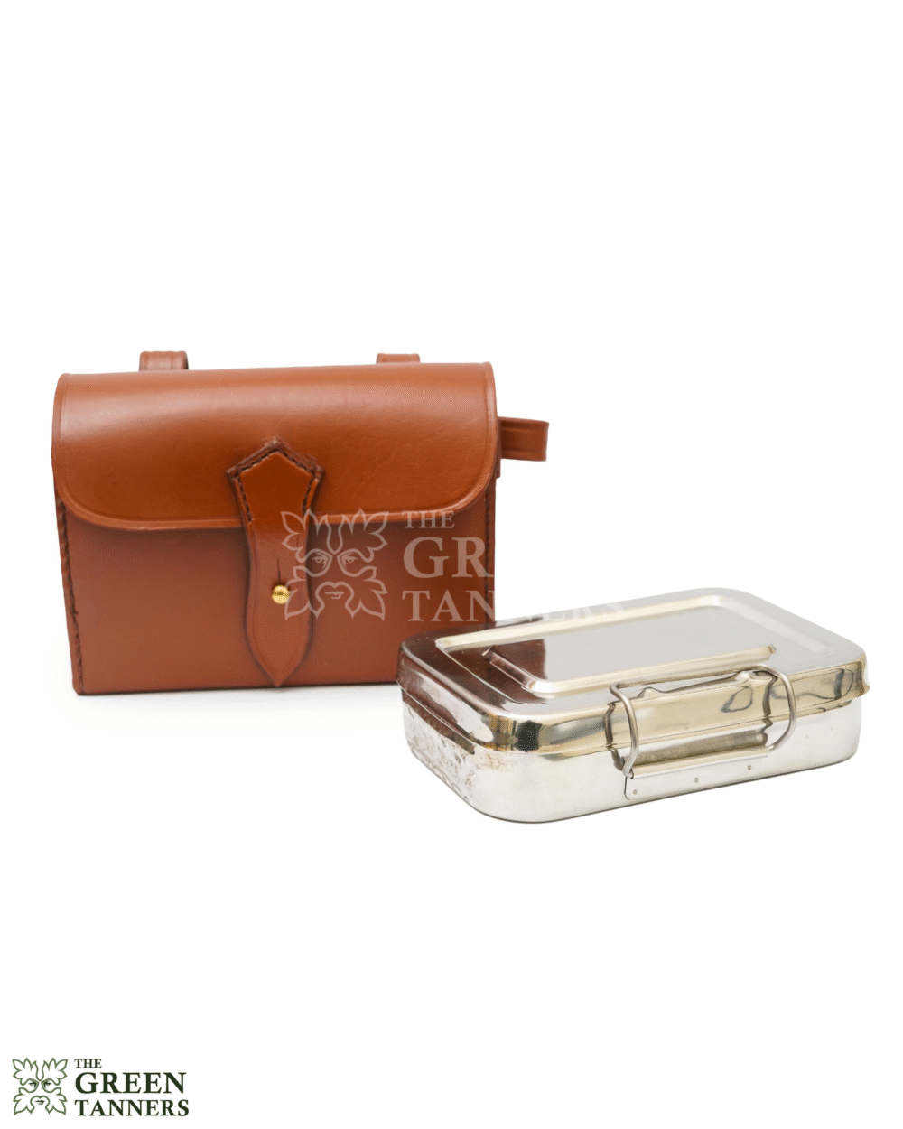 Stainless Steel Sandwich Tin with Leather Case - Brown - Image 5