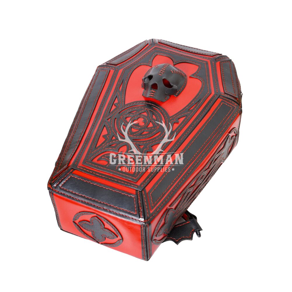 Genuine Leather Coffin Backpack | Black with Red Steampunk Backpack - Image 4