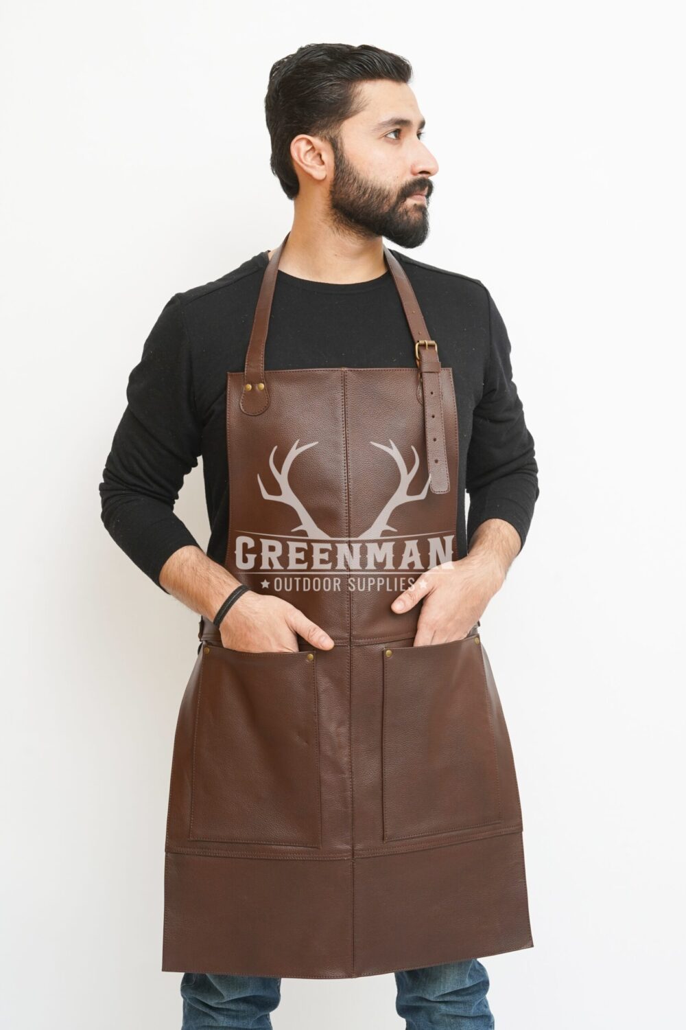 Brown Multi Pocket Leather Apron - Image 3