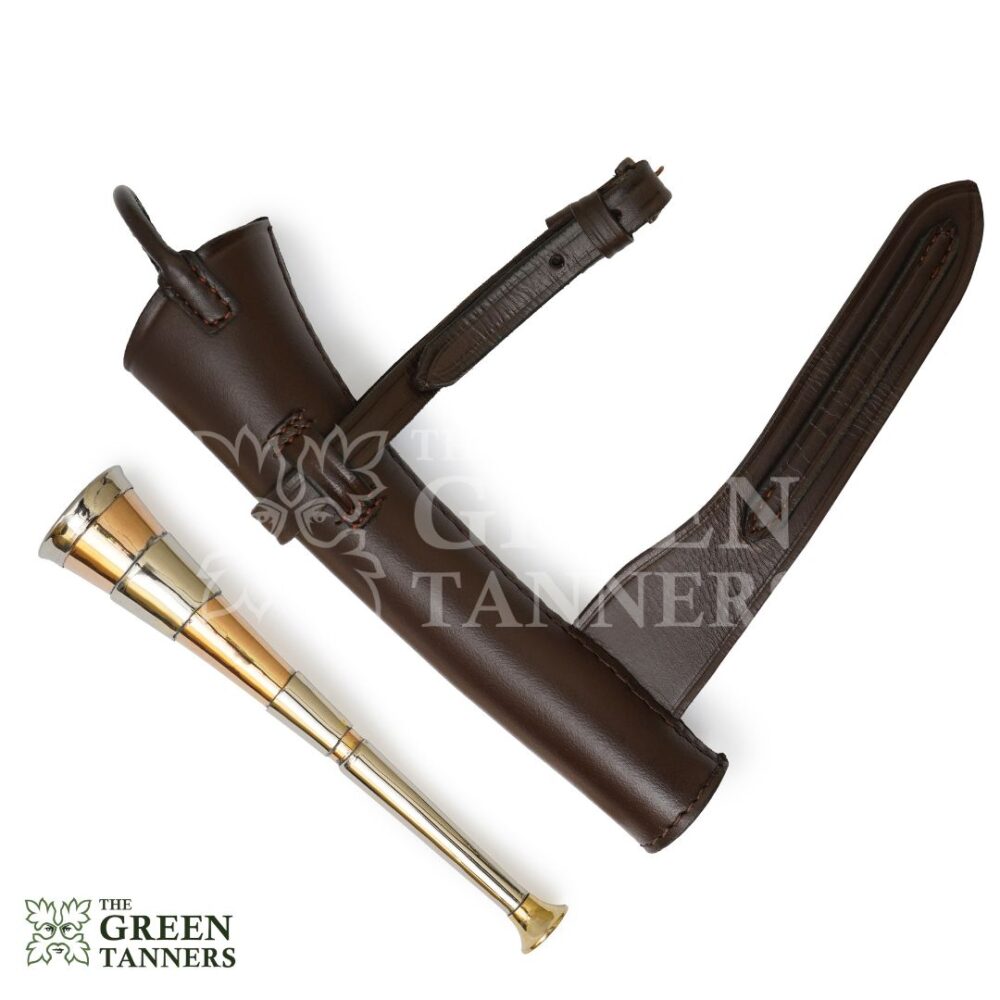 3 Band Copper Fox Hunting Horn with Leather Saddle Case - Image 3