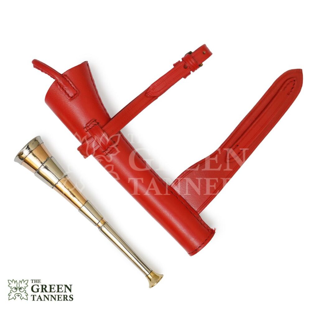 3 Band Copper Fox Hunting Horn with Leather Saddle Case - Image 4