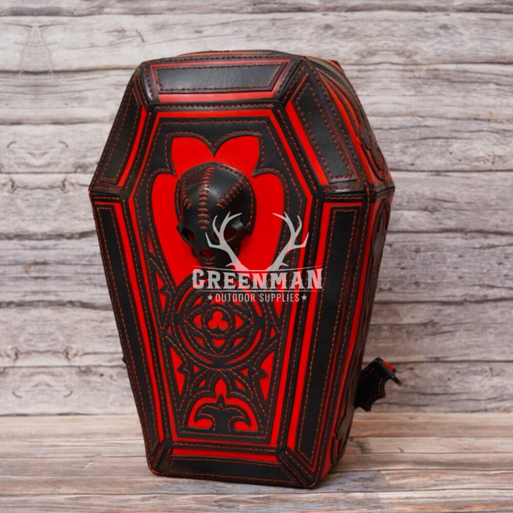 Genuine Leather Coffin Backpack | Black with Red Steampunk Backpack - Image 5