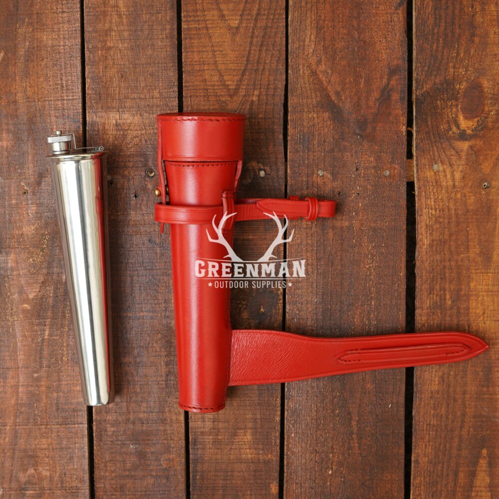 Stainless Steel Fox Hunting Flask Bottle with Red Leather Case - Image 5