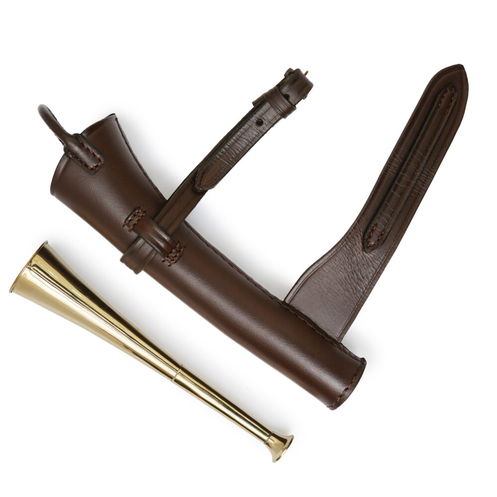 Plain Brass Fox Hunting Horn | Leather Case