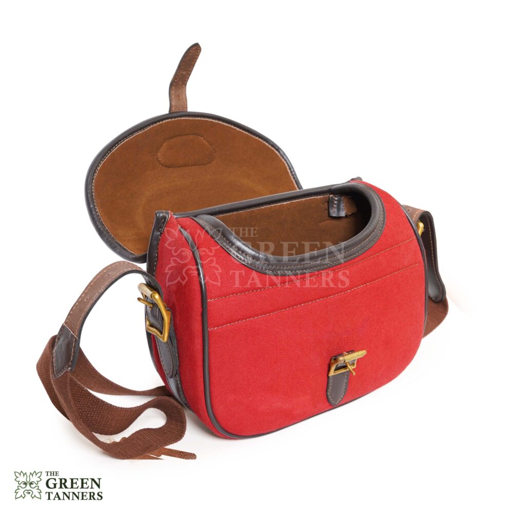 Canvas Leather Cartridge Bag | Red Canvas Cartridge Bags - Image 4