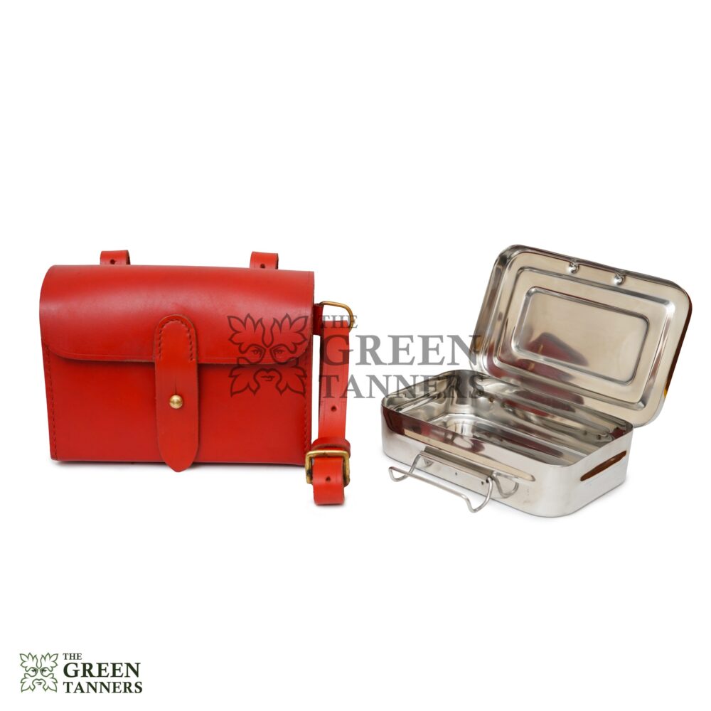 Stainless Steel Sandwich Tin with Leather Case - Brown - Image 4
