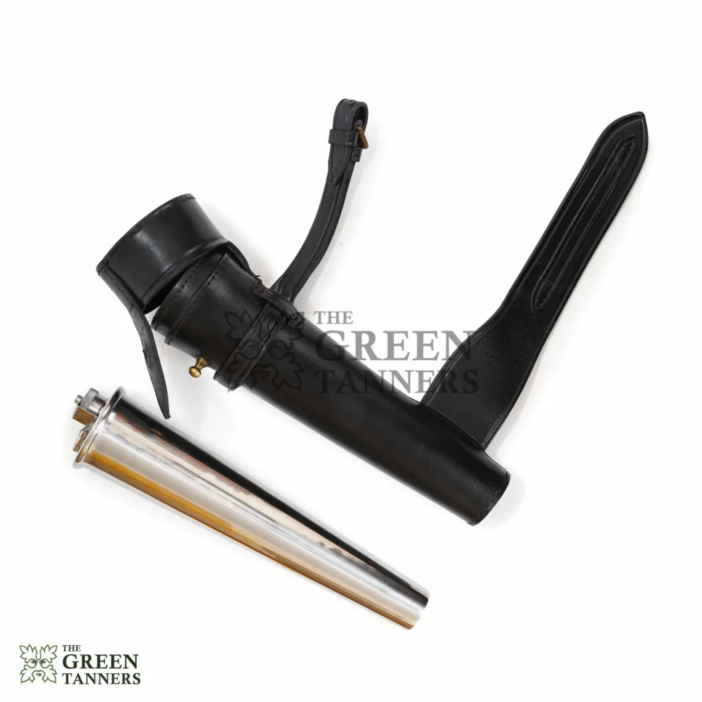 Fox Hunting Flask Bottle with Black Leather Case