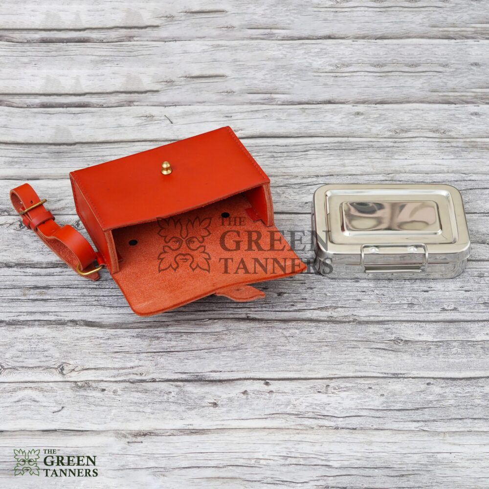 Stainless Steel Sandwich Tin with Leather Case - Red