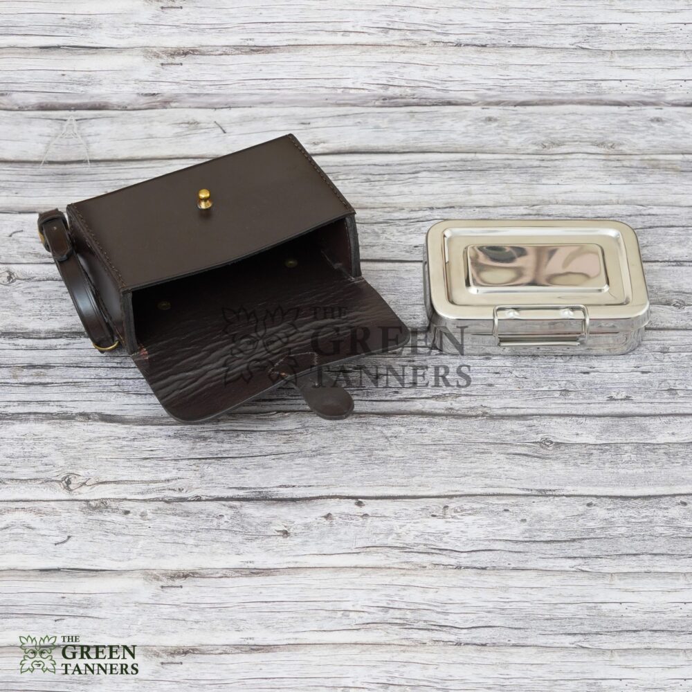 Stainless Steel Sandwich Tin with Leather Case - Brown
