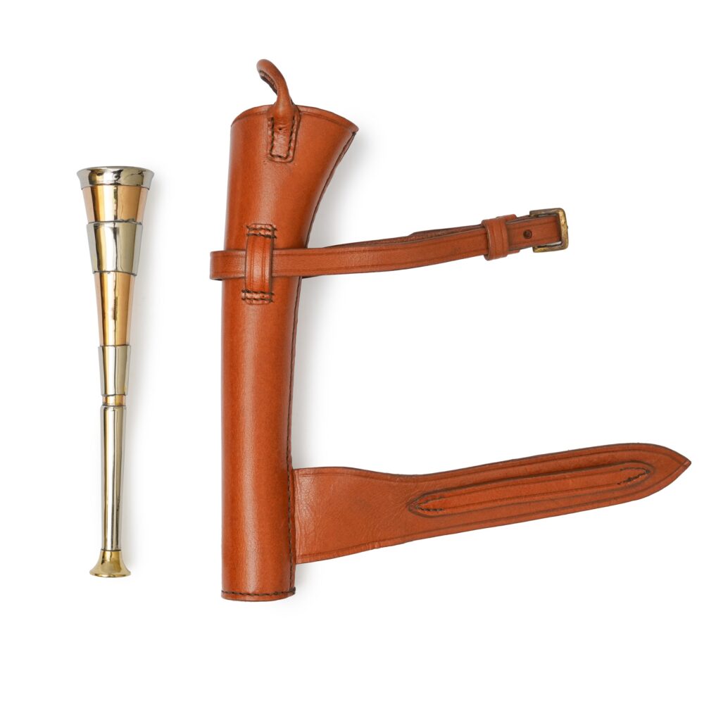 3 Band Copper Fox Hunting Horn with Leather Saddle Case - Image 5
