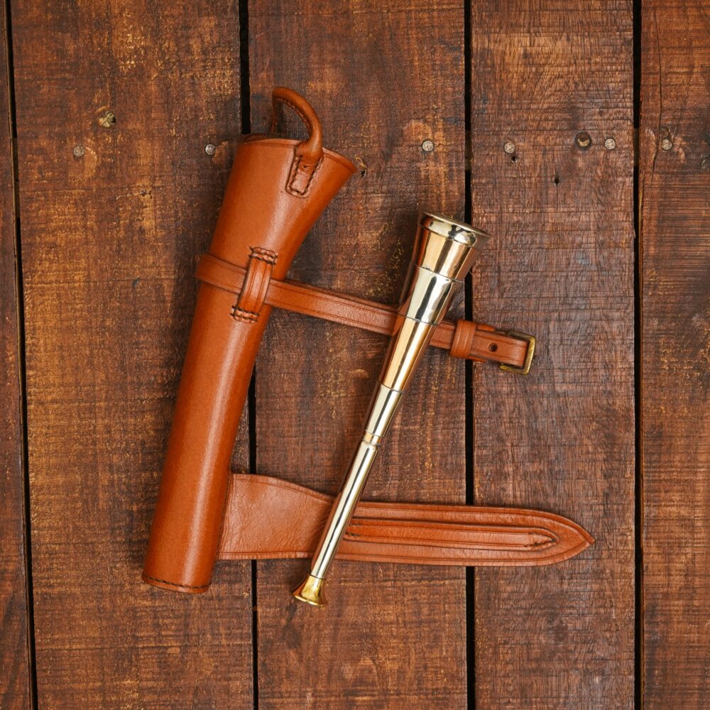 3 Band Copper Fox Hunting Horn with Leather Saddle Case