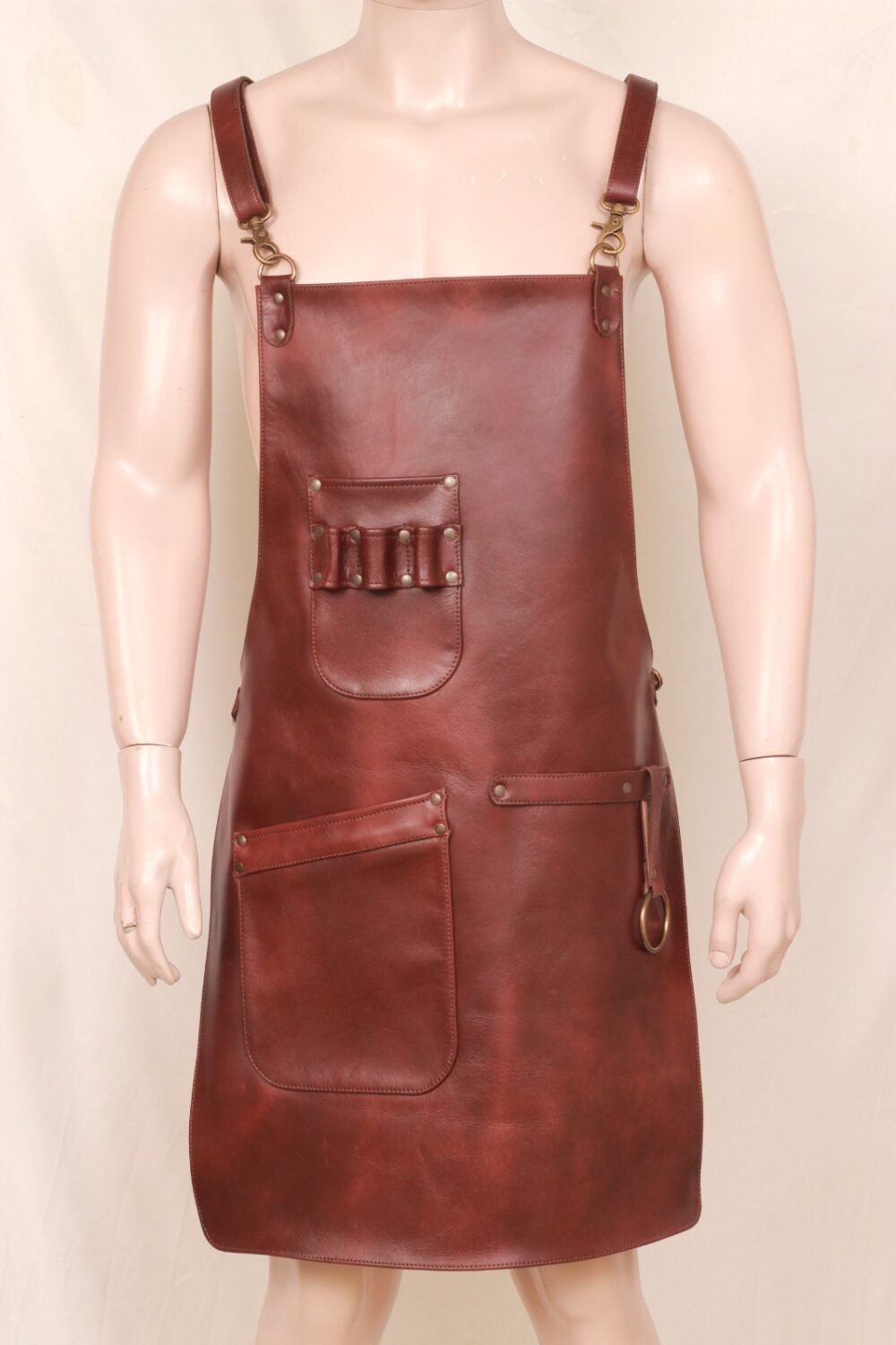 Brown Leather Apron for Men: Straps and Pockets for Style