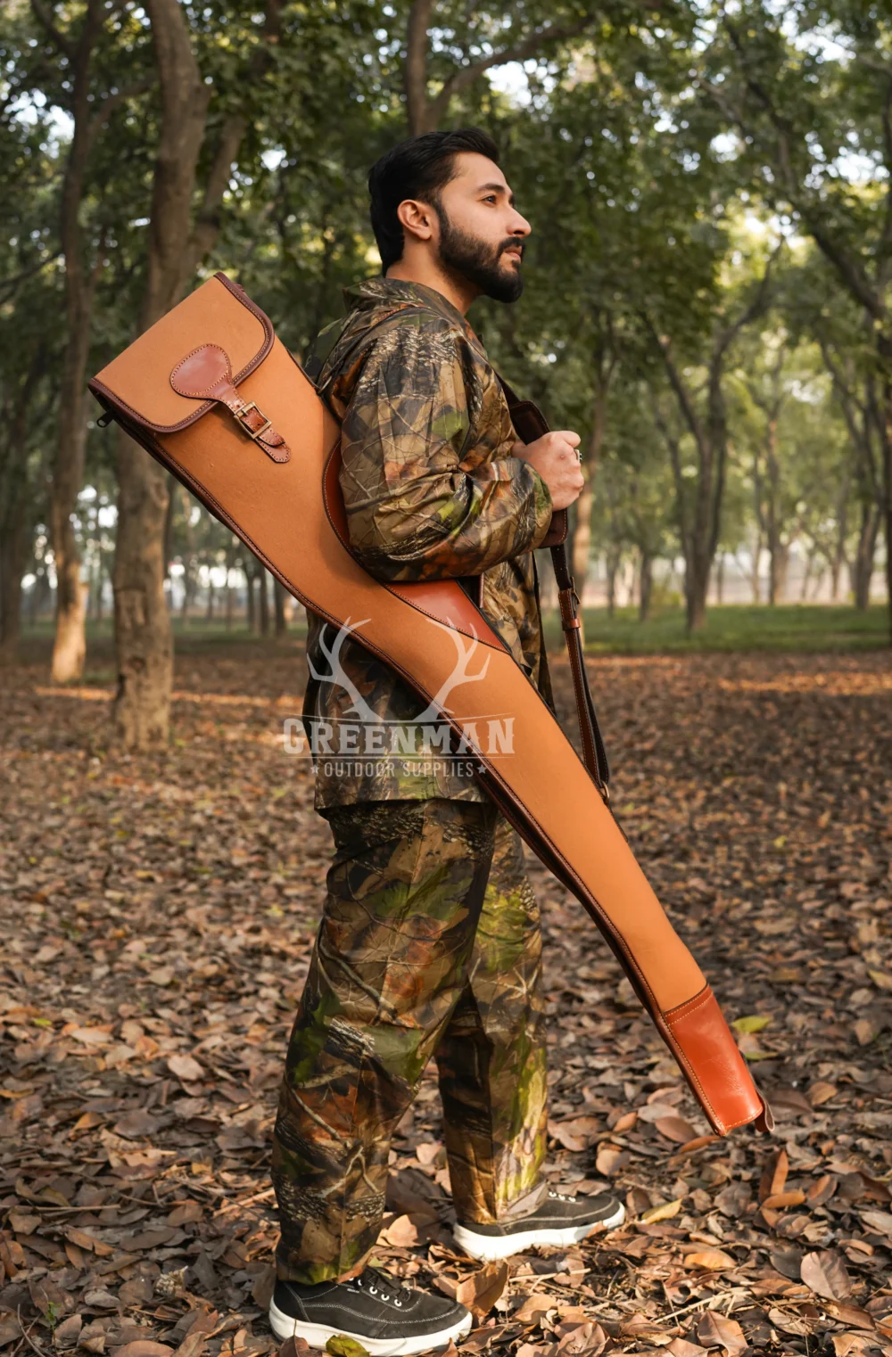 Canvas Shotgun Case, leather piping shotgun, canvas and leather comnination case , canvas case, short gun with canvas and leather, leather piping and adjustable shoulder strap