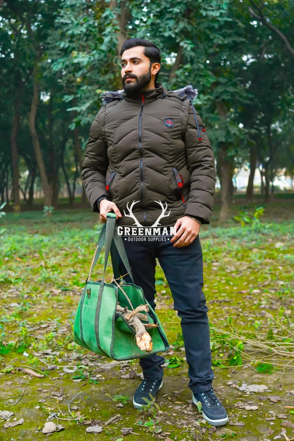 Canvas Log Carrier with Handle, Heavy Duty Firewood Carrier Bag, Foldable Canvas Log Carrier Strap, Firewood Carrier with Adjustable Belt, Jungle Green Canvas Wood Carrier, canvas carrier wood holder, canvas carrier for hunters