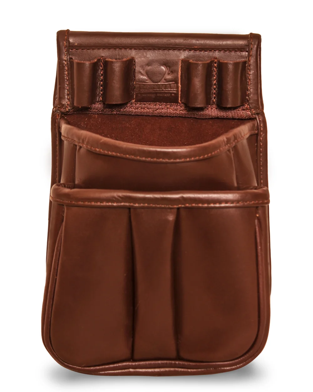 Leather Cartridge Bag Front View,Genuine Leather Cartridge Bag with Belt Loop,Handcrafted Leather Cartridge Bag for Shooters,Cartridge Bag with 50 Round Capacity, Leather Ammo Pouch with Front and Main Pockets