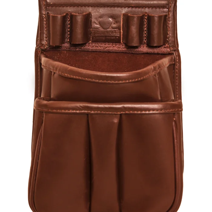 Leather Cartridge Bag Front View,Genuine Leather Cartridge Bag with Belt Loop,Handcrafted Leather Cartridge Bag for Shooters,Cartridge Bag with 50 Round Capacity, Leather Ammo Pouch with Front and Main Pockets