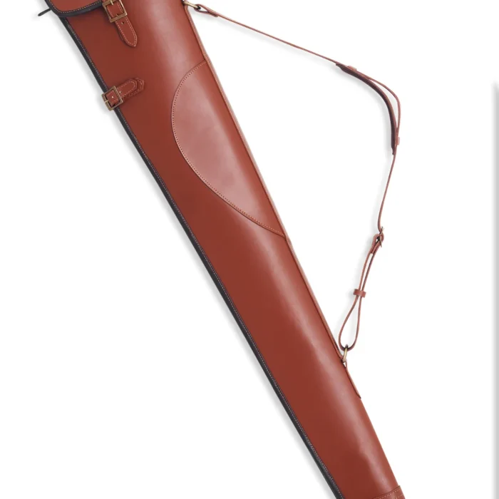 Leather Rifle Case with Adjustable Shoulder Strap,Genuine Leather Rifle Case in Dark Brown,Handcrafted Leather Gun Case for Long Rifle,Scalloped Opening Rifle Case Made of Real Leather,Leather Rifle Case with Brass Buckles