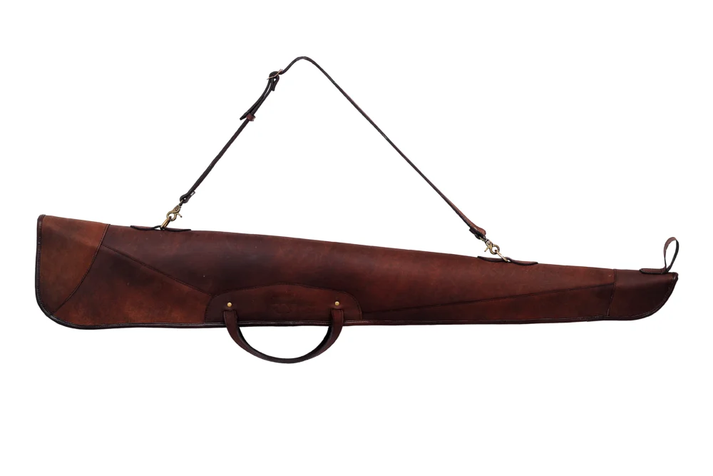 leather rifle case,fleece lined rifle bag,brown leather gun case,rifle case with brass buckles,full grain leather firearm case