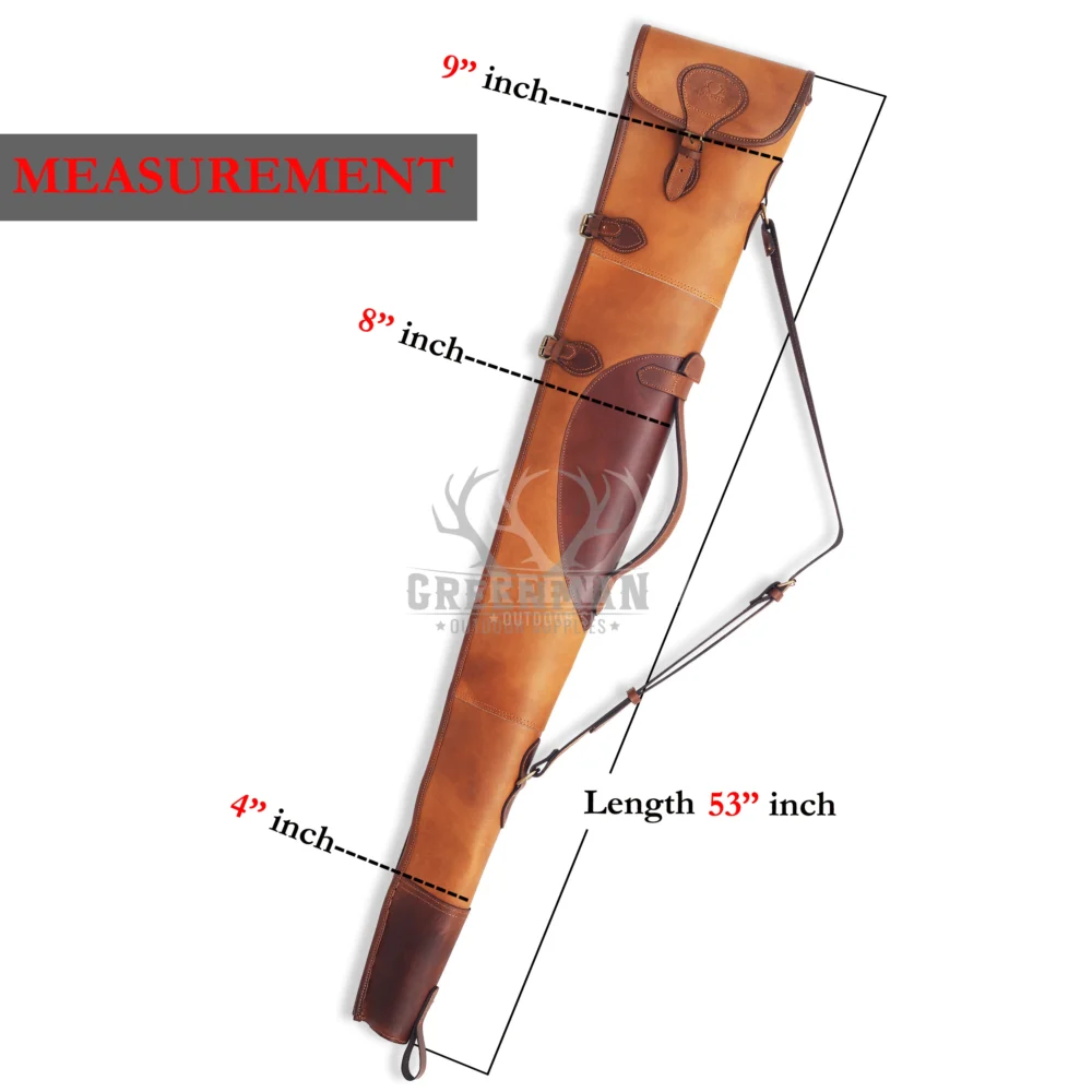 leather shotgun scabbard with shearling lining,full-grain leather 12-gauge shotgun case,brown leather scabbard for hunting shotguns,adjustable strap leather shotgun case,YKK zipper leather firearm scabbard