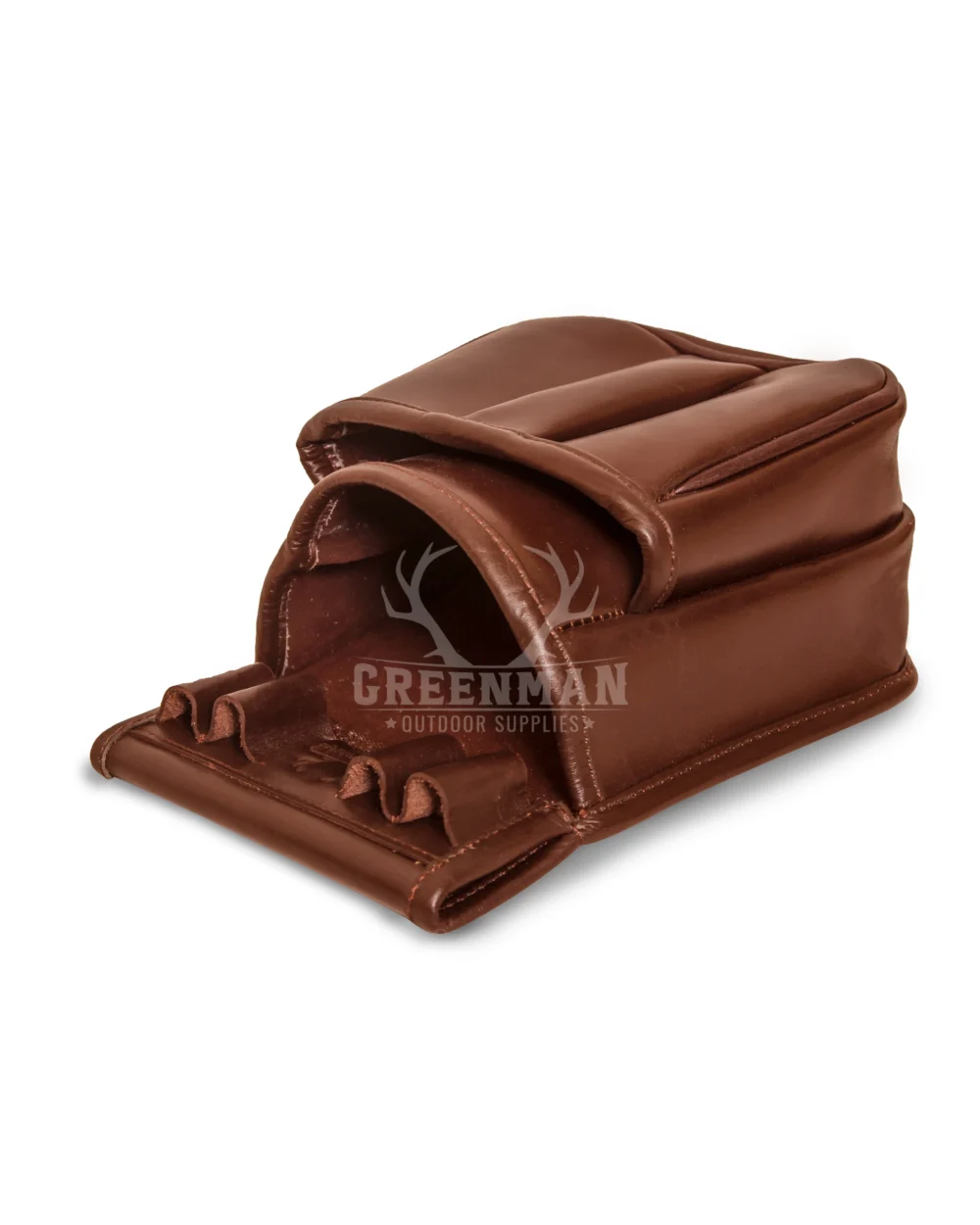Leather Cartridge Bag Front View,Genuine Leather Cartridge Bag with Belt Loop,Handcrafted Leather Cartridge Bag for Shooters,Cartridge Bag with 50 Round Capacity, Leather Ammo Pouch with Front and Main Pockets