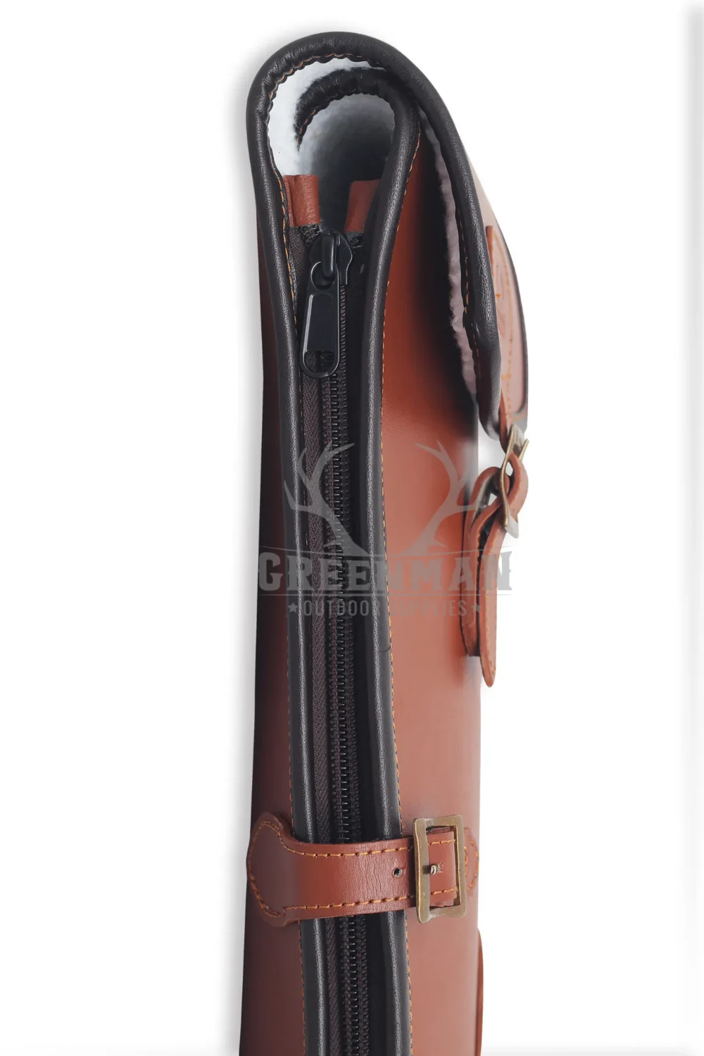 Leather Rifle Case with Adjustable Shoulder Strap,Genuine Leather Rifle Case in Dark Brown,Handcrafted Leather Gun Case for Long Rifle,Scalloped Opening Rifle Case Made of Real Leather,Leather Rifle Case with Brass Buckles
